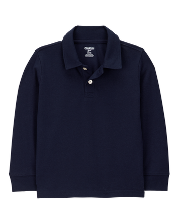 Toddler Pique Long-Sleeve Polo Shirt - Navy, 