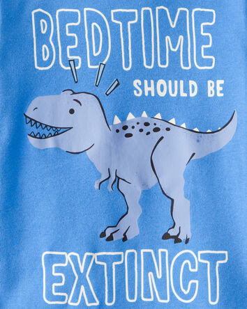 Baby Boy Dinosaur Print 100% Cotton Long-Sleeve 4-Piece Pajamas - White/Blue, 