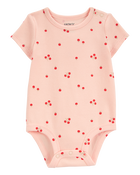 Baby Tomato Print Ribbed Short-Sleeve Bodysuit - Pink, image 1 of 3 slides
