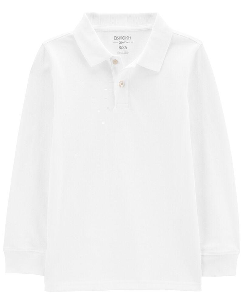 Kid White Long-Sleeve Piqué Polo Shirt, image 1 of 3 slides
