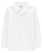 Kid White Long-Sleeve Piqué Polo Shirt, image 1 of 3 slides