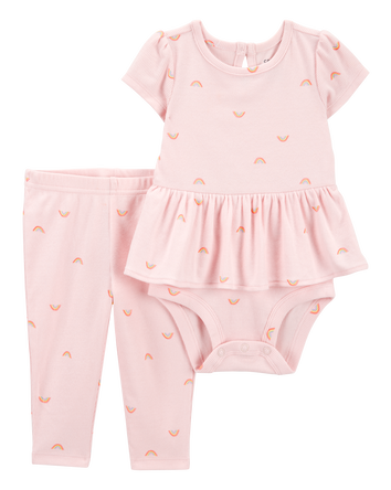 Baby Girl 2-Piece Rainbow Peplum Bodysuit Pant Set - Pink, 