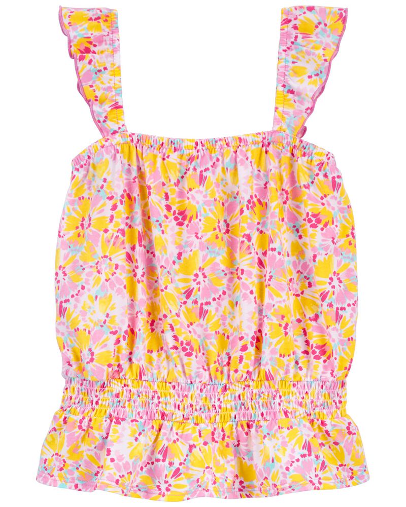 Kid 2-Piece Floral Print Ruffle Tank & Linen Shorts Set
, image 3 of 4 slides