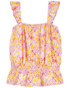 Kid 2-Piece Floral Print Ruffle Tank & Linen Shorts Set
, image 3 of 4 slides