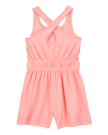 Kid Ribbed Textured Romper - Coral, 