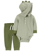 Baby 2-Piece Dinosaur Hooded Bodysuit Pant Set, image 1 of 3 slides