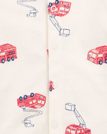 Baby Fire Truck Short-Sleeve Romper - Cream, 