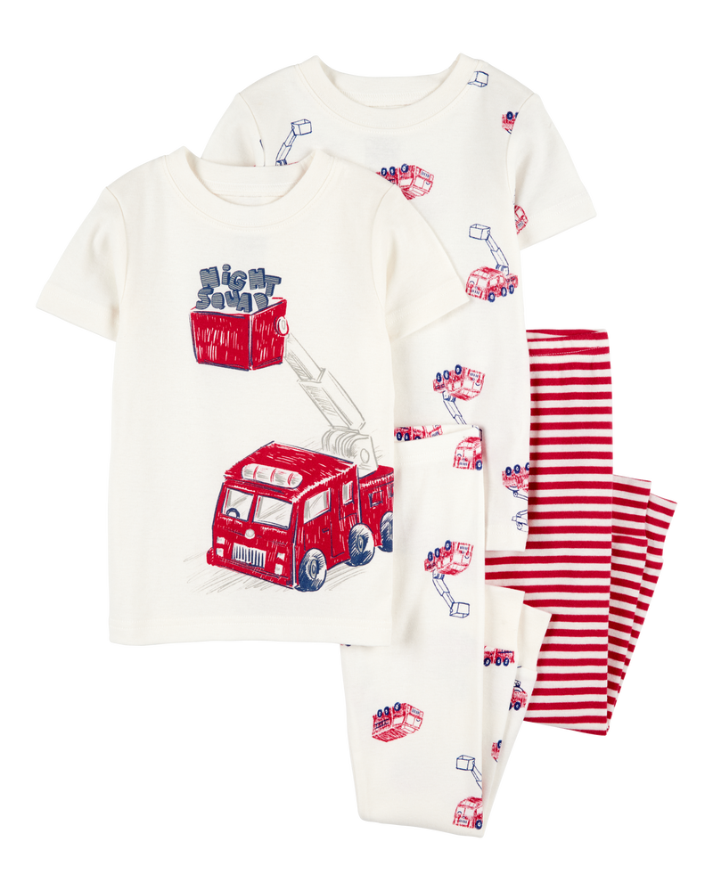 Baby 4-Piece Fire Truck Cotton Pajamas, image 1 of 4 slides