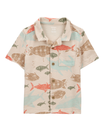 Baby Sea Print Button-Down Shirt, 