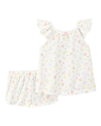 Toddler Girl Floral Loose Fit 2-Piece Pajamas - White, 