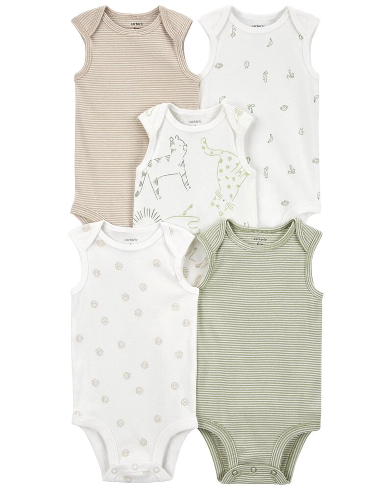 Baby 5-Pack Animal Tank Bodysuits, image 1 of 8 slides