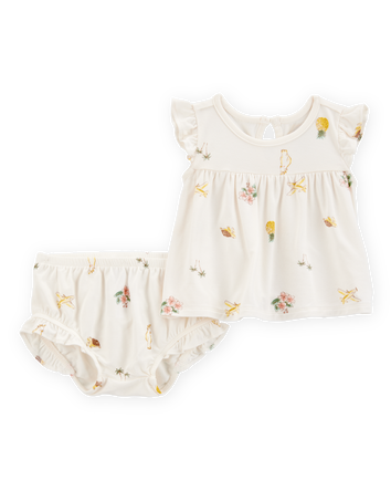 Baby Girl 2-Piece Tropical Print PurelySoft Outfit Set - Ivory, 