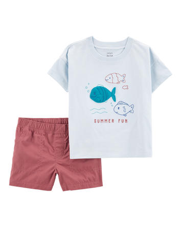 Toddler 2-Piece Fish Summer Fun Tee & Pull-On Shorts Set, 