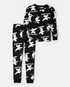 Boys Polar Bear Print Velour Long-Sleeve Loose Fit 2-Piece Pajamas - Black, image 1 of 3 slides