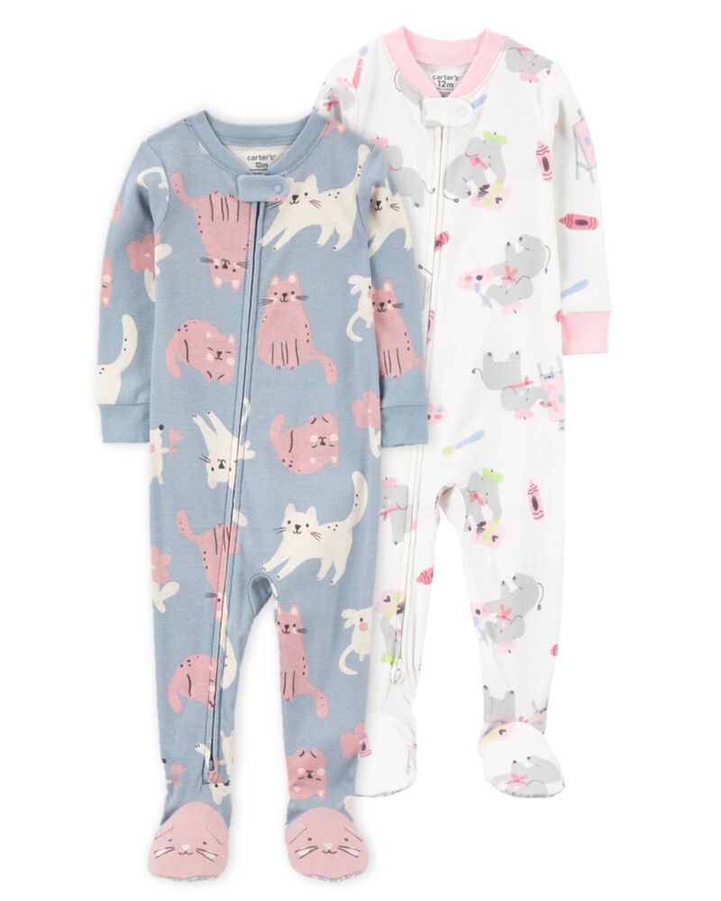 Toddler 2-Pack Cotton Rib 1-Piece Footie Pajamas, image 1 of 6 slides