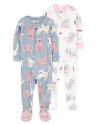 Toddler 2-Pack Cotton Rib 1-Piece Footie Pajamas, image 1 of 6 slides