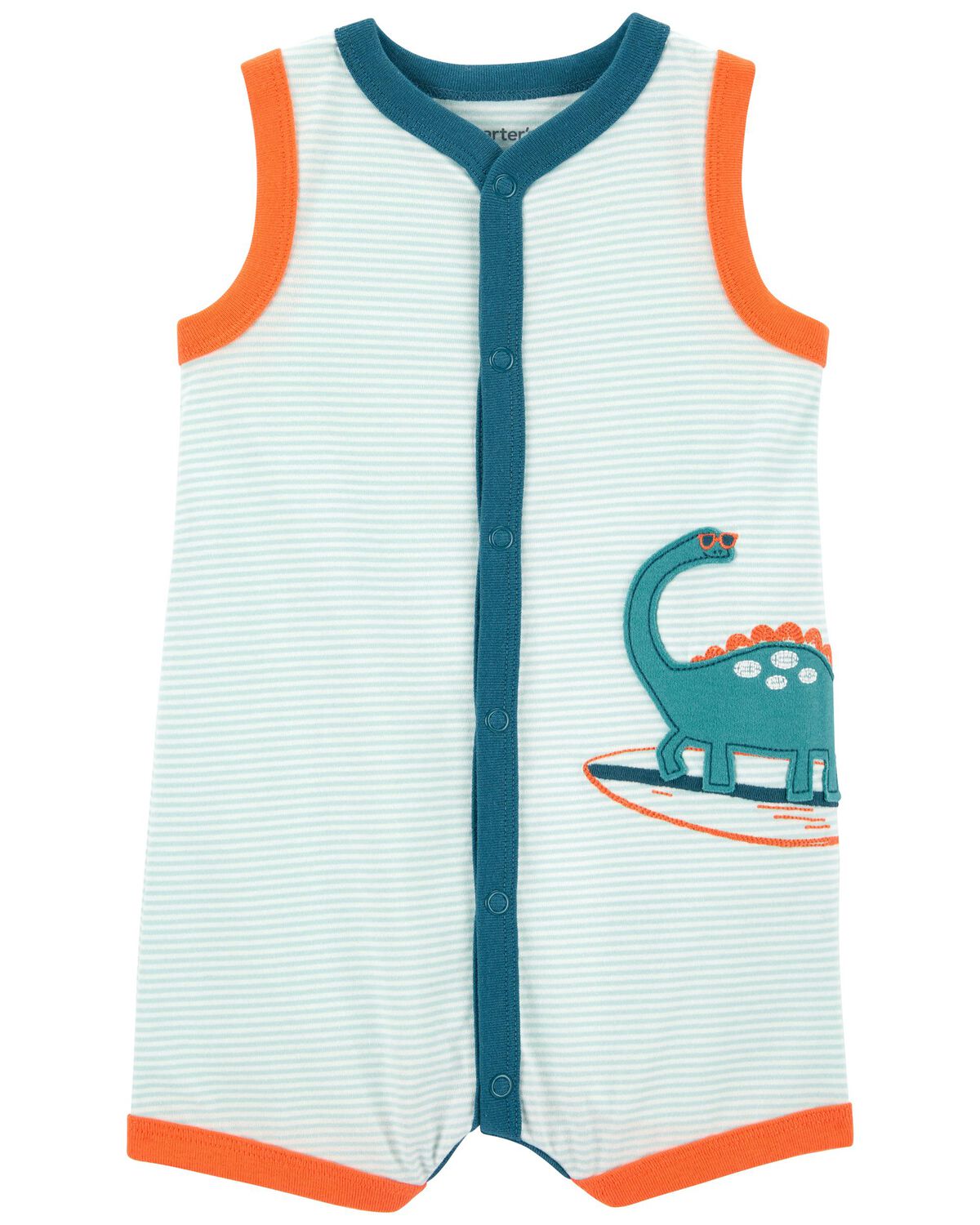 Green Baby Dinosaur Striped Romper