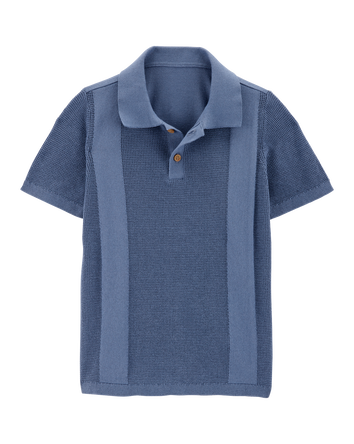 Kid Double Stripe Polo Knit Shirt - Blue, 