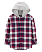 Kid Plaid Hooded Button-Down Shirt, image 2 of 4 slides