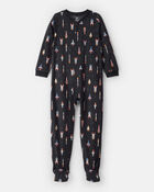 Boys Rocket Ship Print Fleece Long-Sleeve Loose Fit 1-Piece Pajamas - Black, image 1 of 3 slides