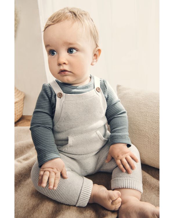 Baby Organic Cotton Sweater Knit Overalls in Heather Gray