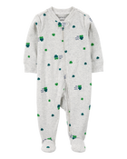 Baby St. Patrick's Day 2-Way Zip Cotton Sleep & Play Pajamas - Grey, image 1 of 3 slides