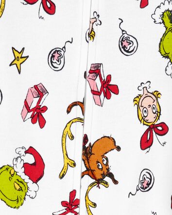 1-Piece Christmas Grinch 100%  Cotton Footie Pajamas, 