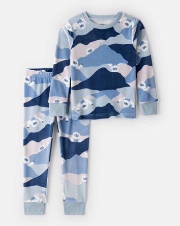 Toddler Boy Yeti Print Velour Long-Sleeve Loose Fit 2-Piece Pajamas - Blue, 