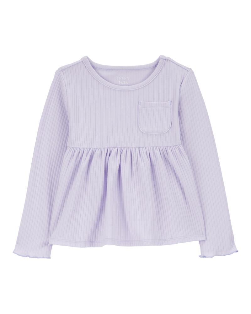 Toddler Ribbed Long-Sleeve Peplum Top, image 1 of 3 slides