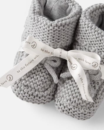 Baby Organic Cotton Crochet Booties in Gray, 
