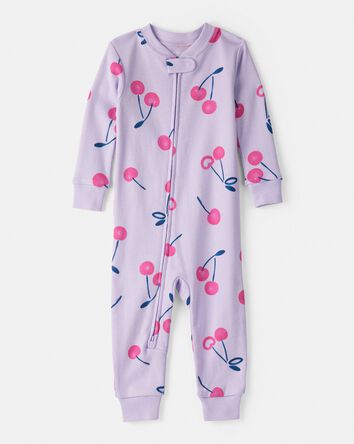 Baby Girl Cherry 100% Cotton Snug Fit 2-Way Zip 1-Piece Pajamas - Purple, 