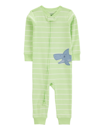 Toddler Boy Shark Striped Snug Fit Cotton Footless 1-Piece Pajamas - Green, 