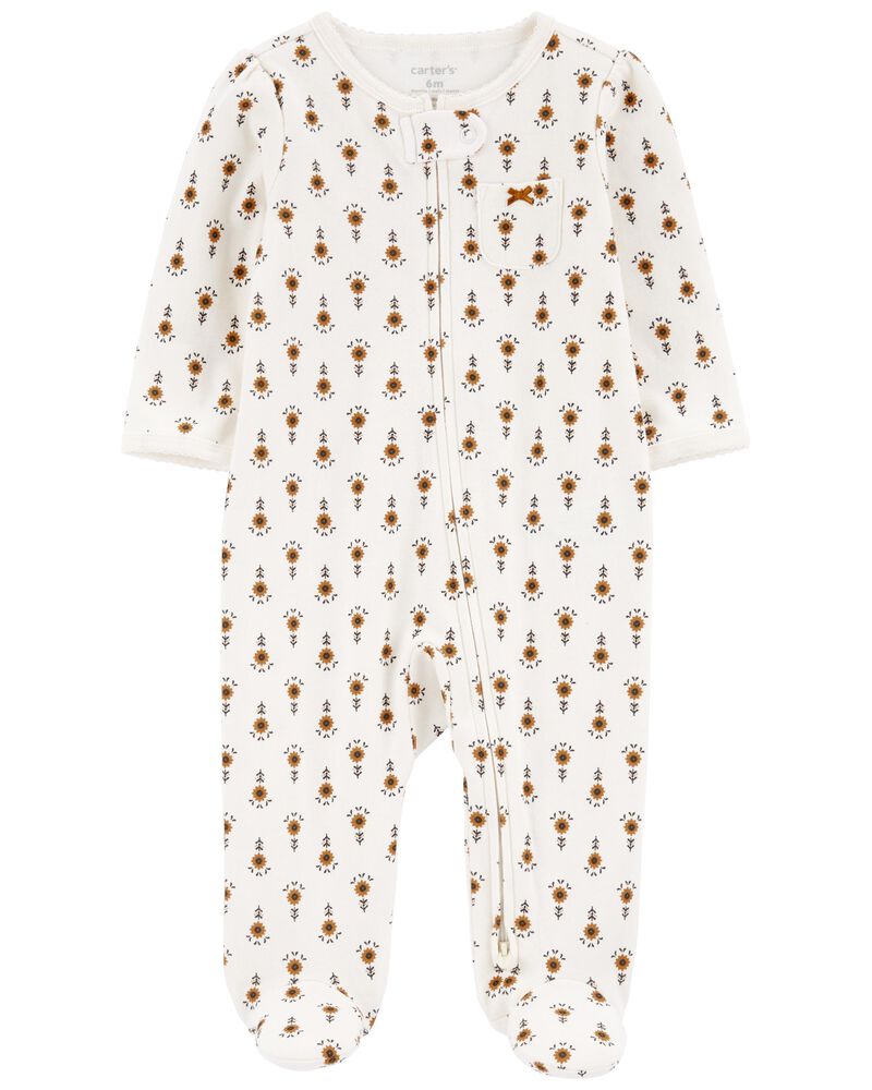 Baby Floral 2-Way Zip Cotton Sleep & Play Pajamas, image 1 of 4 slides