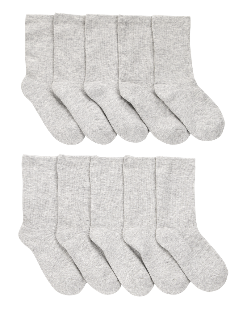 Kid 10-Pack Crew Socks - Grey, image 1 of 3 slides