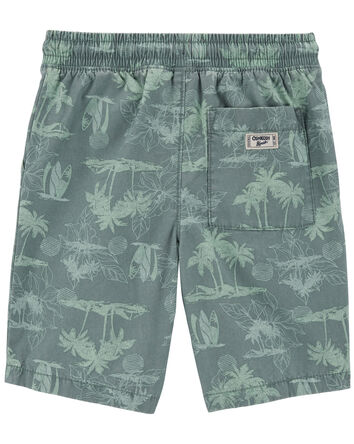 Kid Beach Print Drawstring Canvas Shorts, 