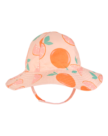 Baby Girl Orange Fruit Print Reversible Swim Hat - Orange/Peach, 