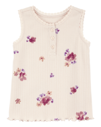 Toddler Rib Floral Print Tank Top - Ivory, 