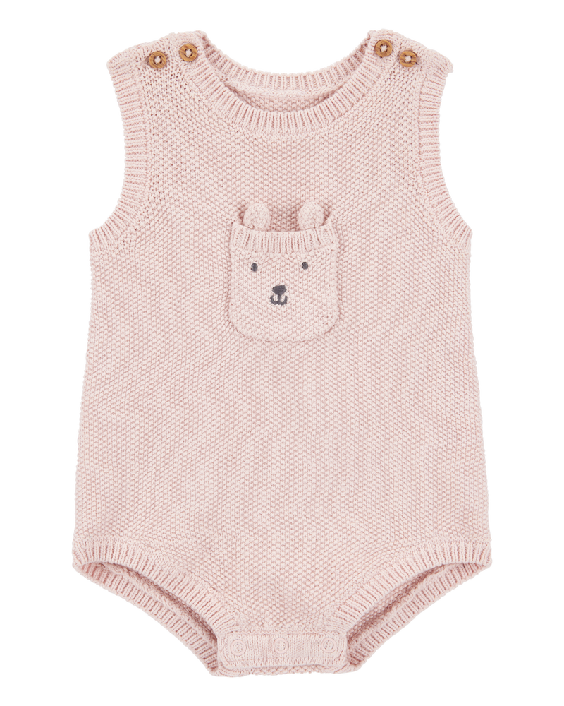 Baby Girl Solid Cotton Romper - Pink, image 1 of 3 slides