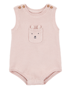 Baby Girl Solid Cotton Romper - Pink, image 1 of 3 slides