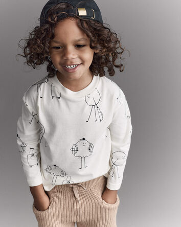 Toddler Neutral Travel Squish Character Long-Sleeve Graphic Tee - Cream, 