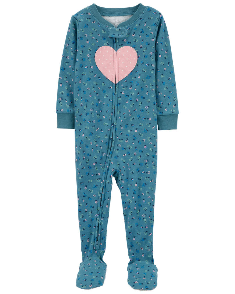 Toddler 1-Piece Heart 100% Snug Fit Cotton Footie Pajamas, image 1 of 4 slides