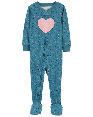 Toddler 1-Piece Heart 100% Snug Fit Cotton Footie Pajamas, 
