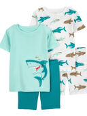 Blue/White - Toddler 4-Piece Shark 100% Snug Fit Cotton Pajamas