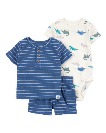 Baby Boy 3-Piece Dinosaur Outfit Set - Blue, 
