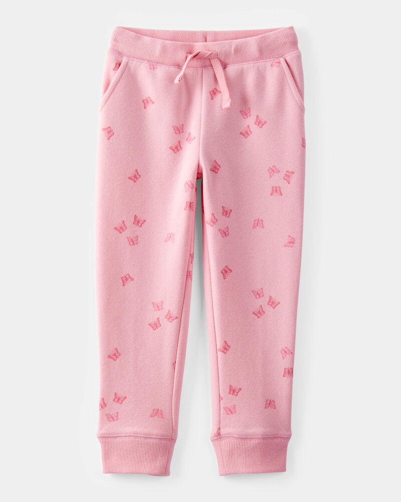 Toddler Butterfly Print Fleece Drawstring Joggers - Pink, image 1 of 4 slides