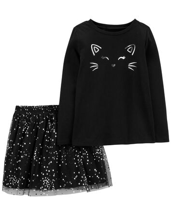 Kid 2-Piece Halloween Cat Tee & Tulle Skirt Set, 