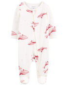 Baby Whale Print Zip-Up PurelySoft Sleep & Play Pajamas, image 1 of 3 slides