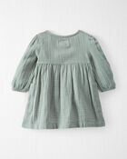 Baby Organic Cotton Gauze Button-Front Dress in Sage Pond, image 3 of 6 slides
