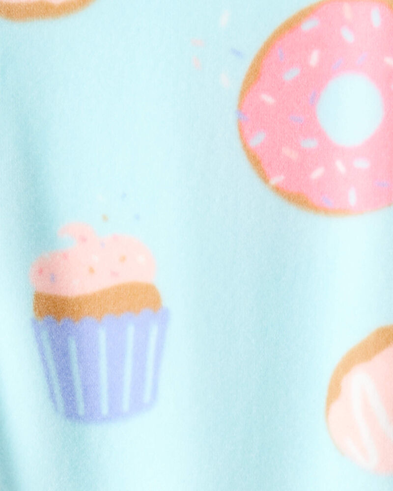 Toddler Girl Donuts Print Velour Long-Sleeve Loose Fit 1-Piece Pajamas - Blue, image 3 of 4 slides