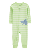 Baby Boy Shark Striped Snug Fit Cotton Footless 1-Piece Pajamas - Green, image 1 of 4 slides